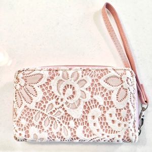 3/$12 Darling pink with white lace wristlet wallet